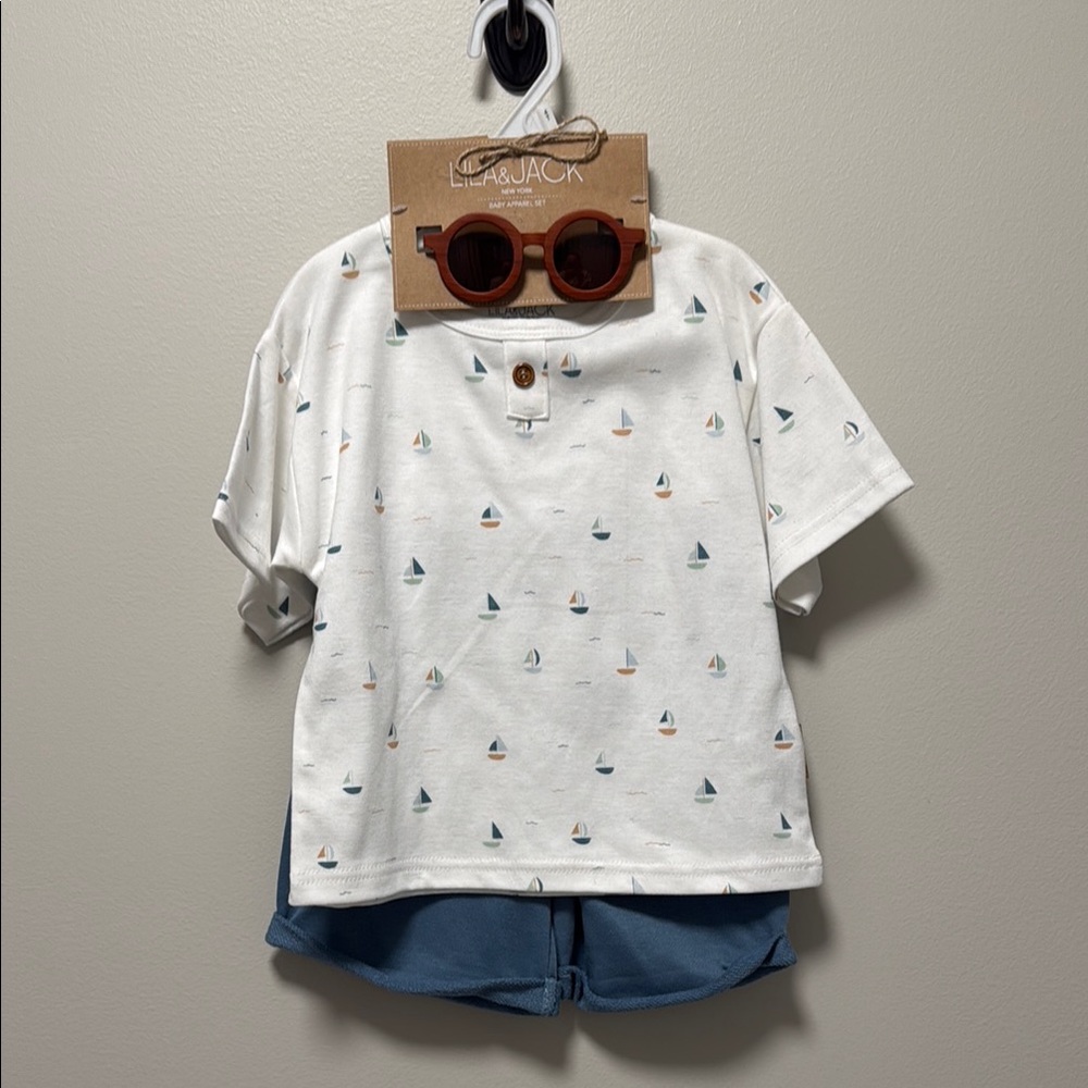 White Nautical Print Short Sleeve Tee